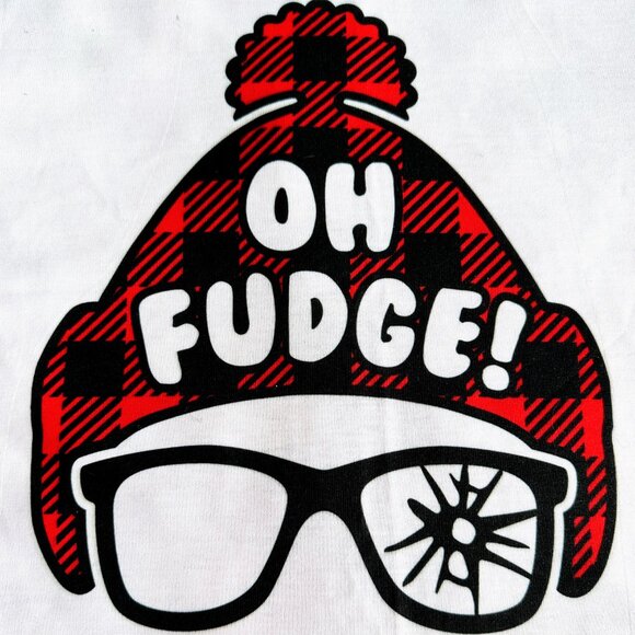 OH FUDGE! Christmas Custom Printed White Short Sleeve Tee Size Medium NWoT - Picture 2 of 4